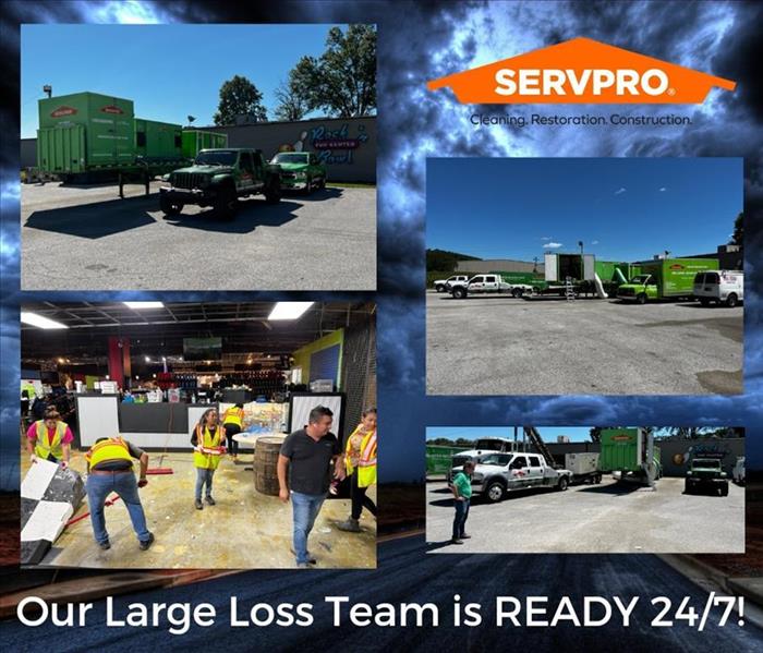 A collage of pics showing the SERVPRO large loss team hard at work